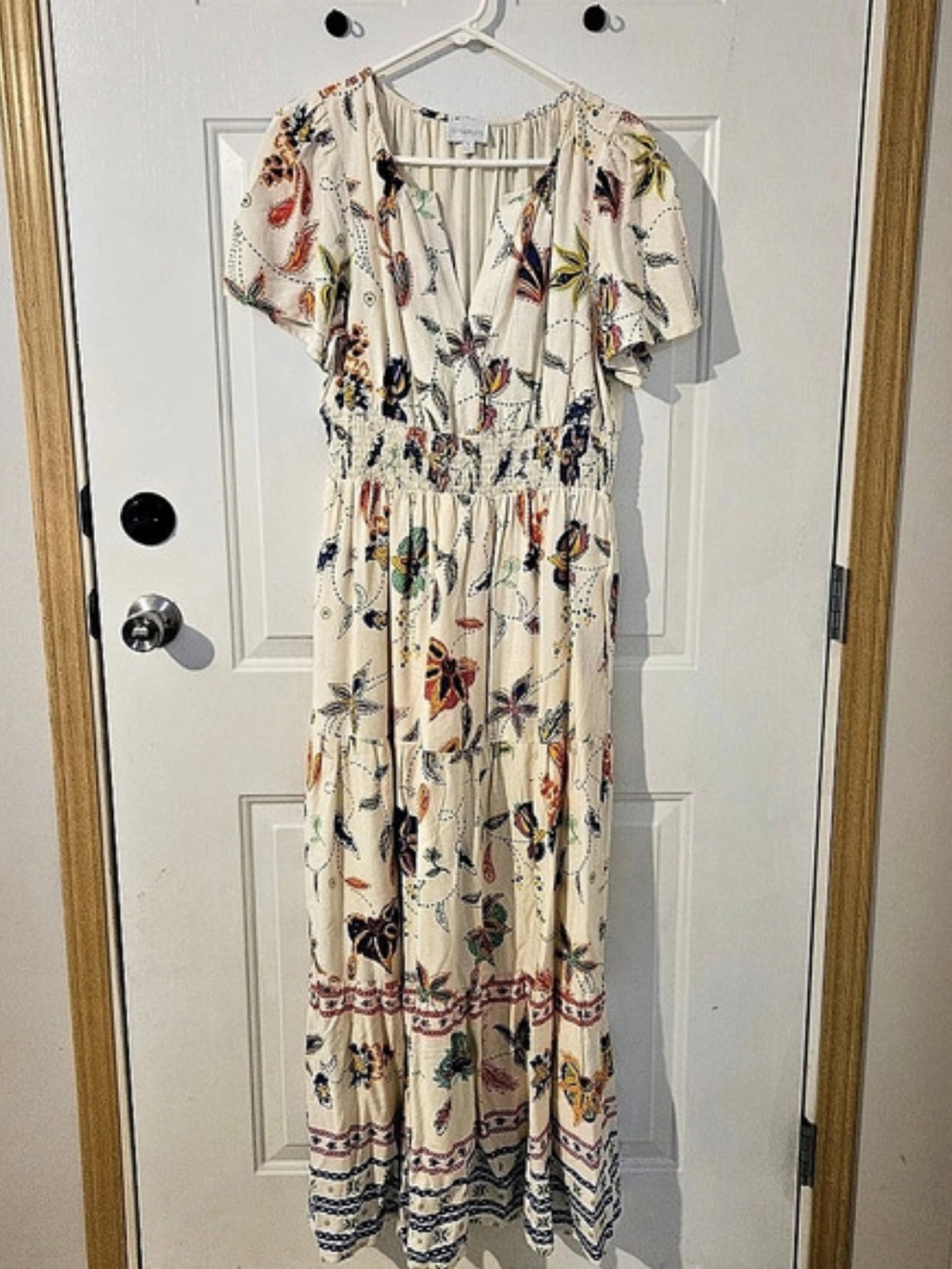 SugarLips Palmer Poplin Tiered Maxi Dress Floral White & Multicolor Medium